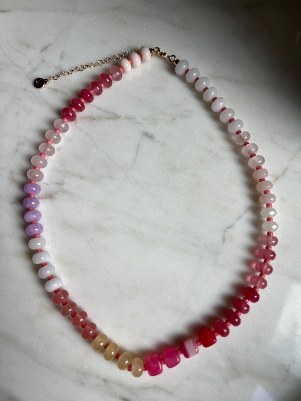 Pink Gradient Beaded Necklace with Gold Accents